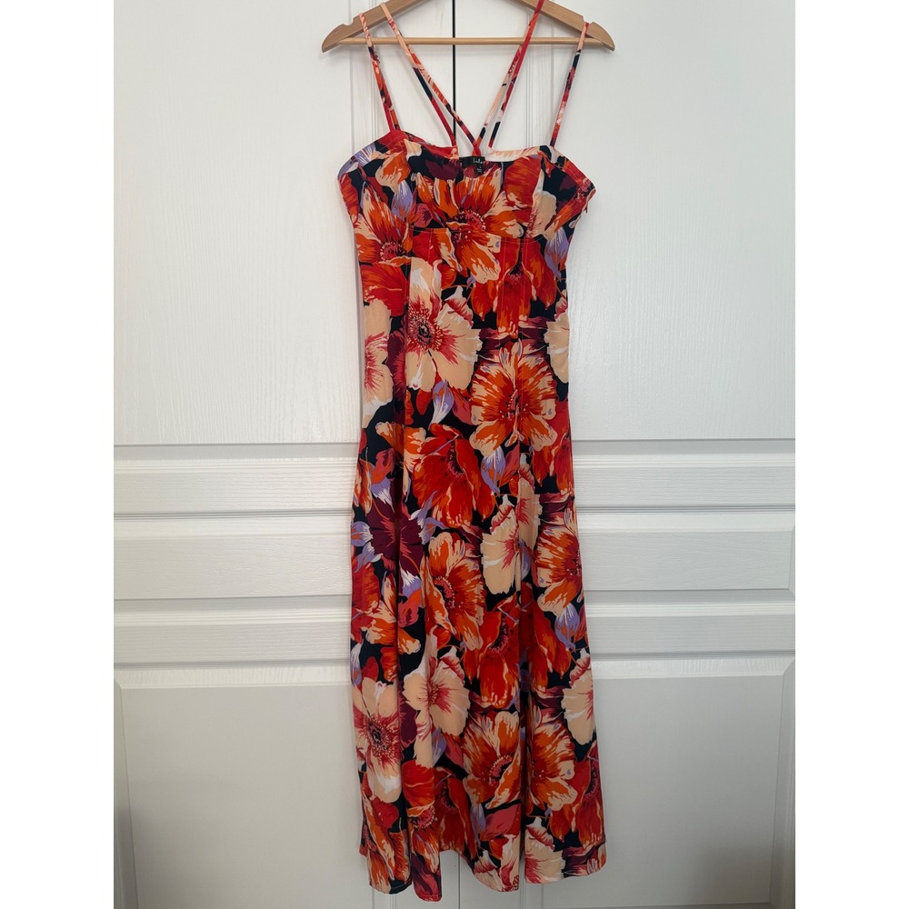 Lulus Size L Floral Strappy Midi Dress Side Slit Summer Vacation #mc